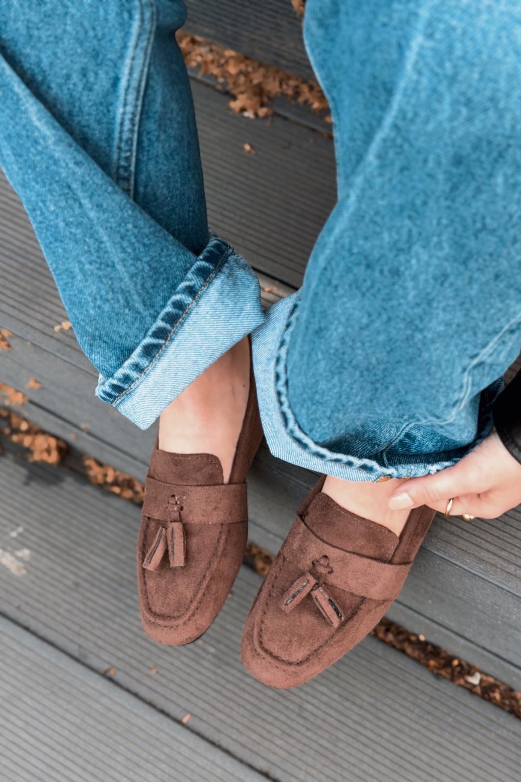 Olena Kadın Loafer Acıkahve Süet - ILOVESHOES