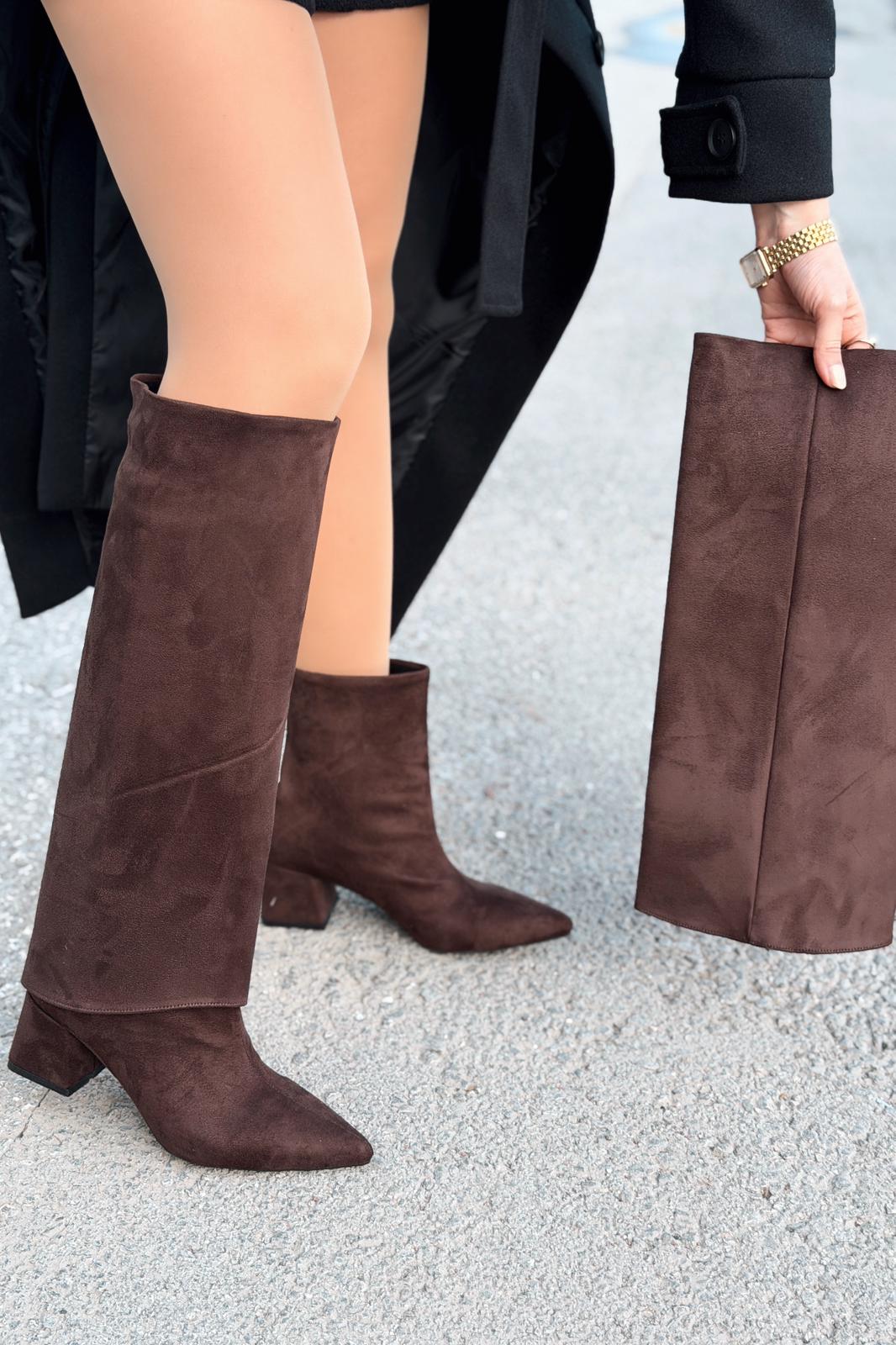 Axen Kadın Kadın Tak - Çıkar Bot - Çizme Acıkahve Süet - ILOVESHOES