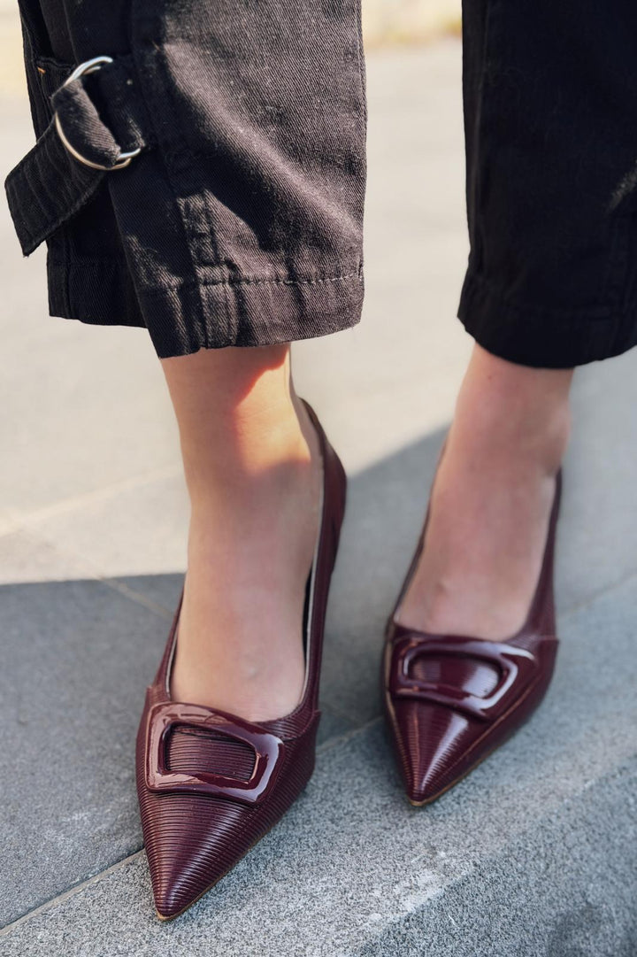 Finrel Stiletto Bordo Rugan Toka Detaylı - ILOVESHOES