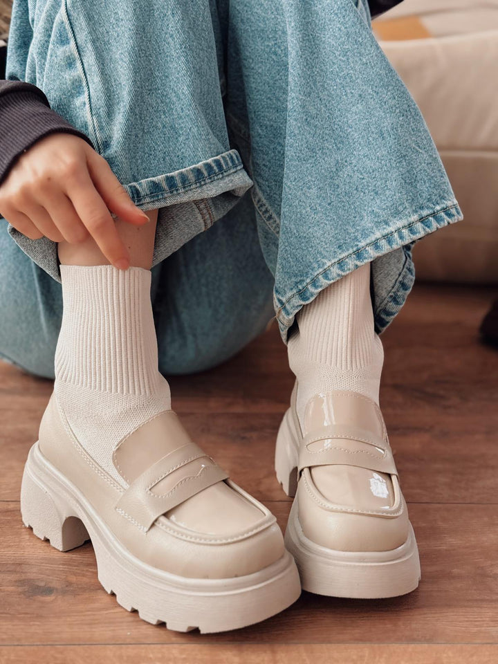 Celora Kadın Kalın Taban Bot Bej Triko - ILOVESHOES