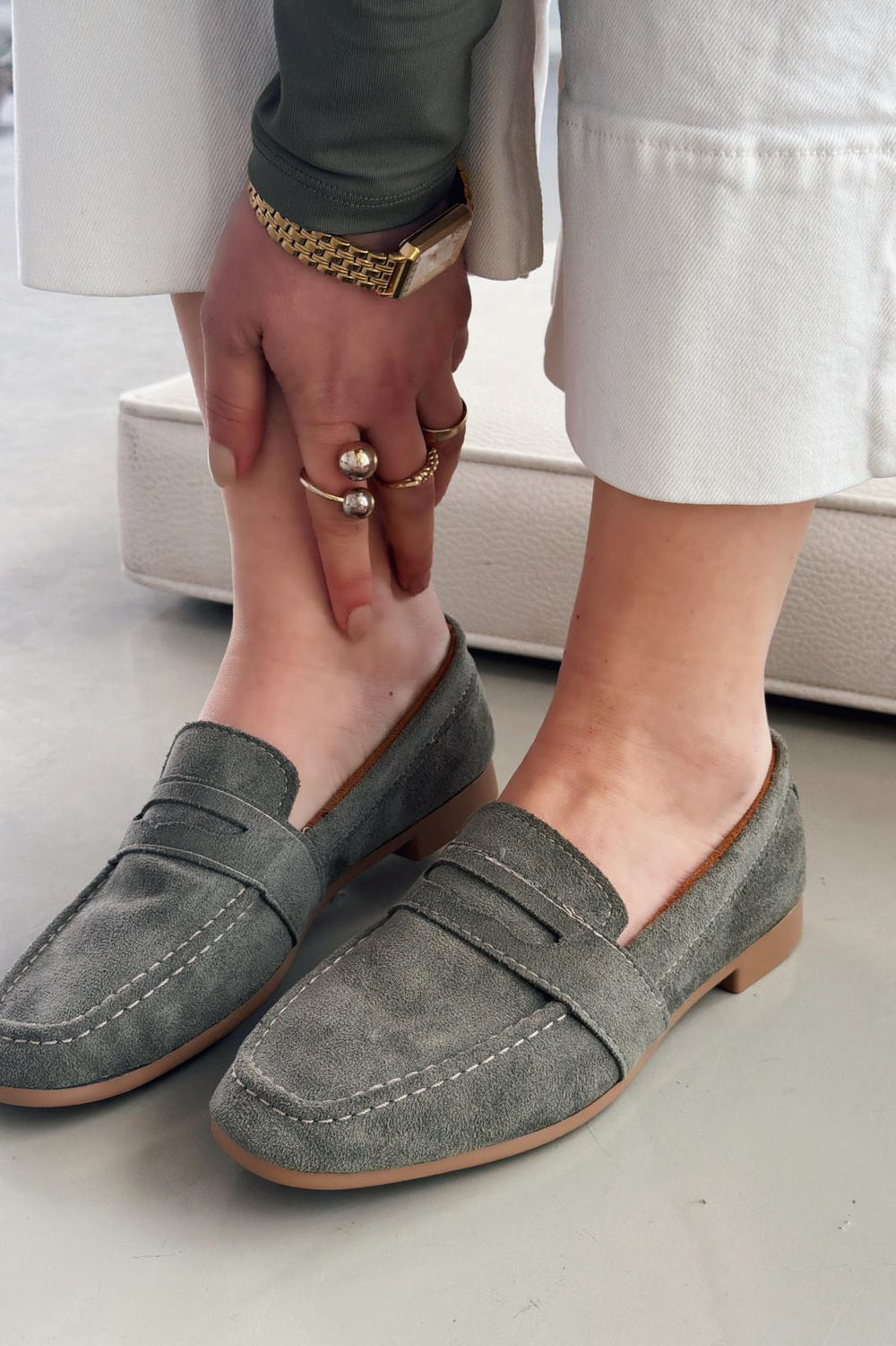 Orvino Kadın Loafer Haki Süet - ILOVESHOES
