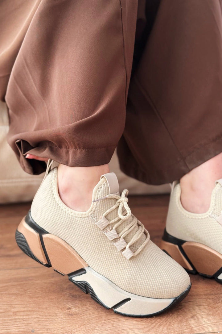 Calen File Bej Renkli Taban Kadın Spor Ayakkabı - ILOVESHOES