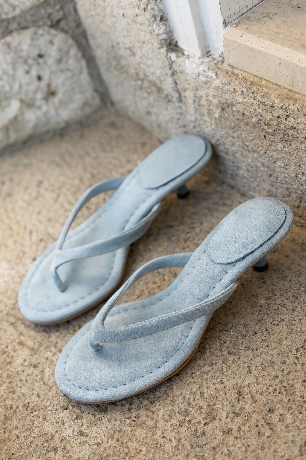 Arlene Topuklu Parmak Arası Terlik Bebek Mavisi Süet - ILOVESHOES