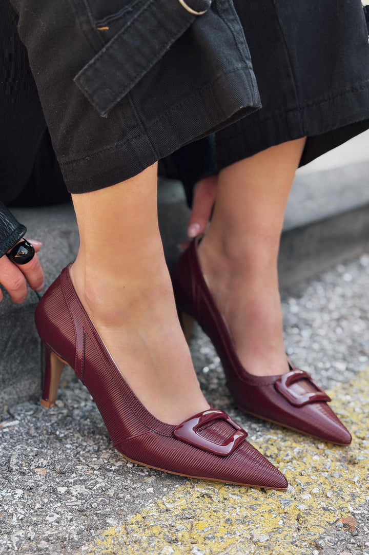 Finrel Stiletto Bordo Rugan Toka Detaylı - ILOVESHOES
