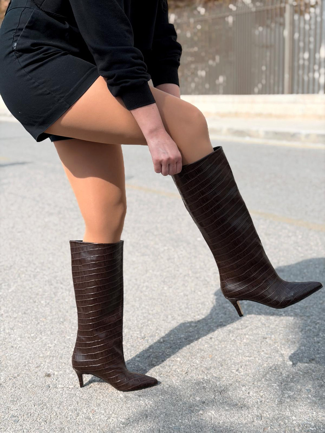 Gwen Desenli Kadın Çizme Acıkahve - ILOVESHOES