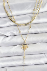 ILS - 1054 Kadın Kolye Gold Pirinç 3'lü Kombin Zirkon Taşlı - ILOVESHOES