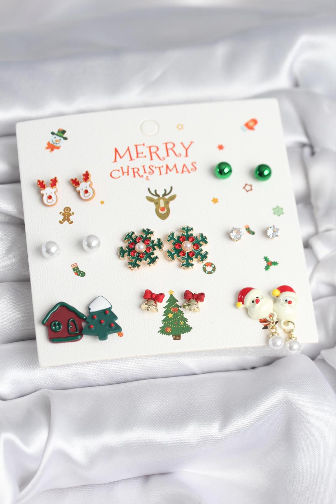 ILS - 1081 Kadın Küpe Seti 8 Çift Yılbaşı Teması - 3 - ILOVESHOES