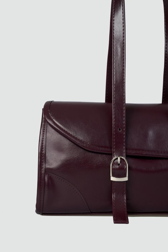 Laretta Vintage Baget Çanta Bordo Mat Deri - ILOVESHOES