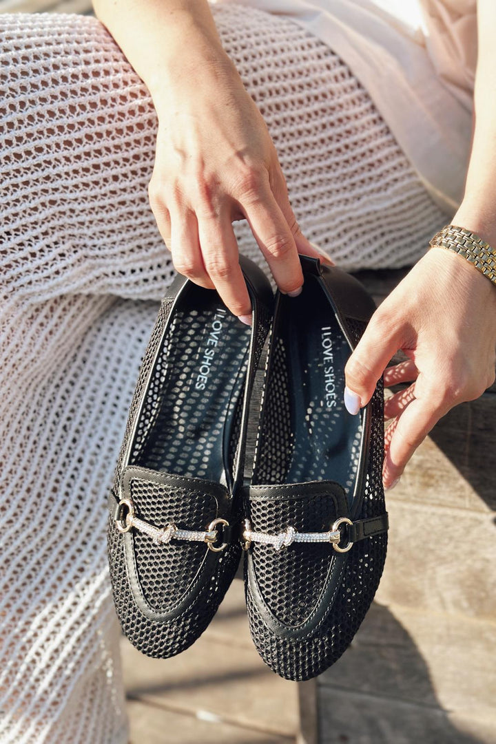 Nojita File Stone Buckle Detailed Loafer Black