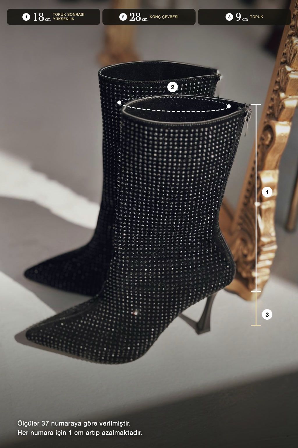 Simley Siyah Taşlı Süet Kadın Çizme - ILOVESHOES