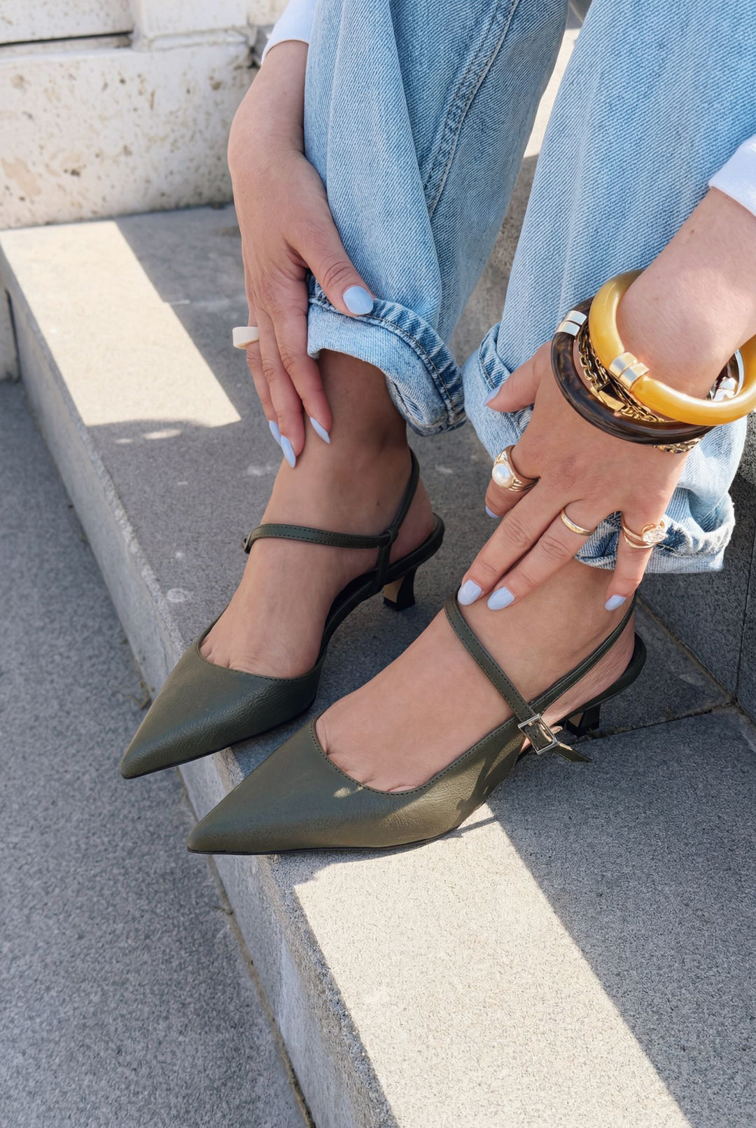 Torev Haki Mat Deri Kadın Stiletto - ILOVESHOES