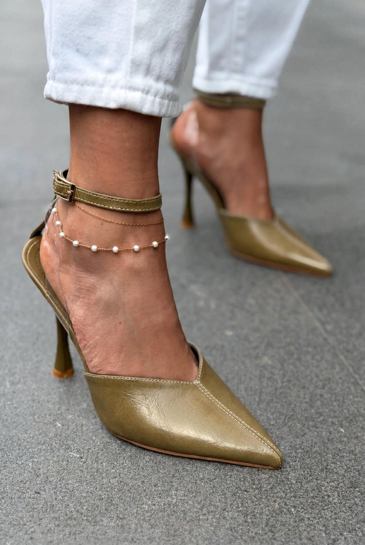 Rovire Stiletto Haki Kırışık Deri - ILOVESHOES