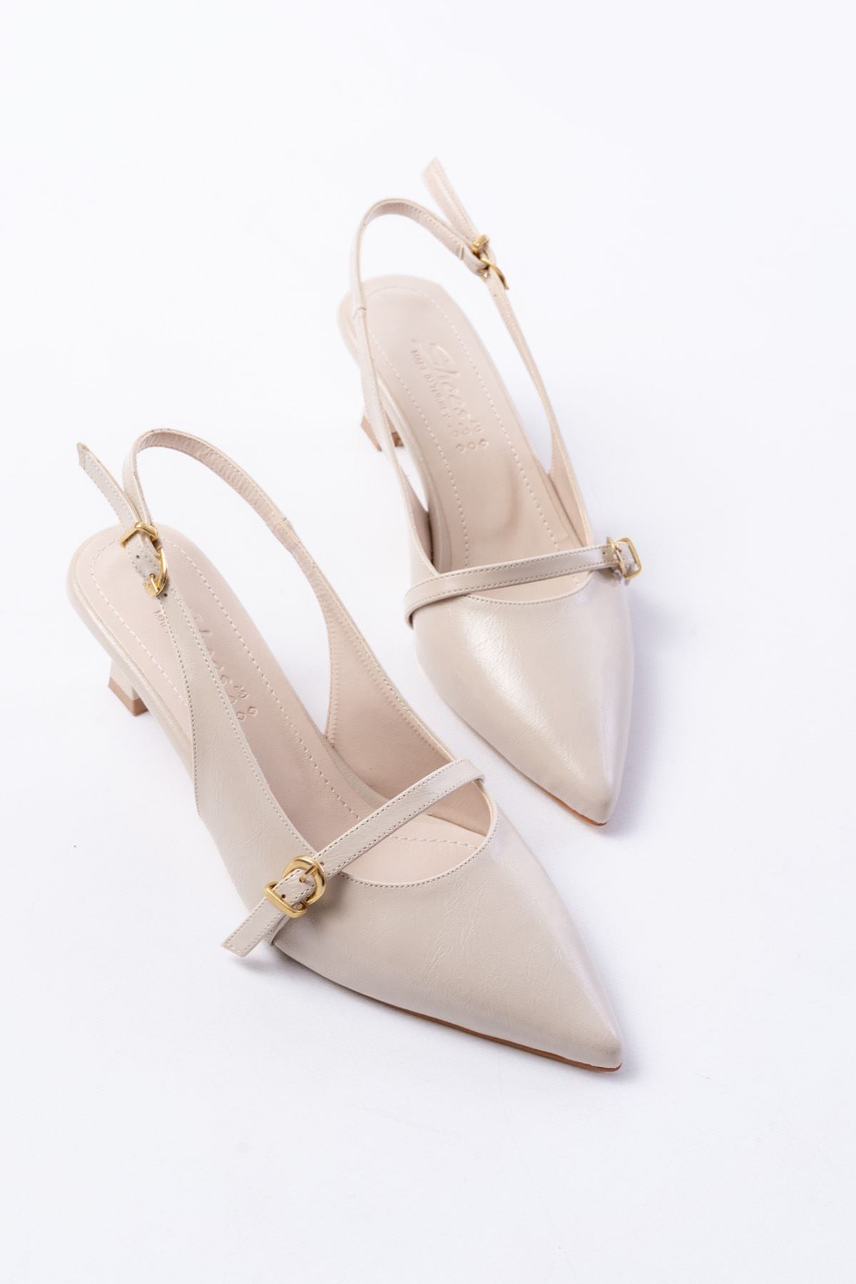 Lorena Mat Deri Bej Toka Detaylı Stiletto - ILOVESHOES