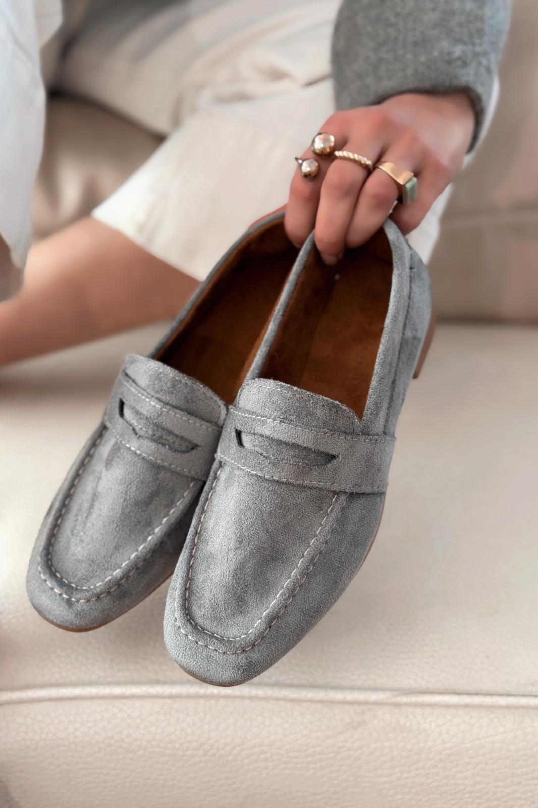 Orvino Gri Süet Günlük Kadın Babet - ILOVESHOES