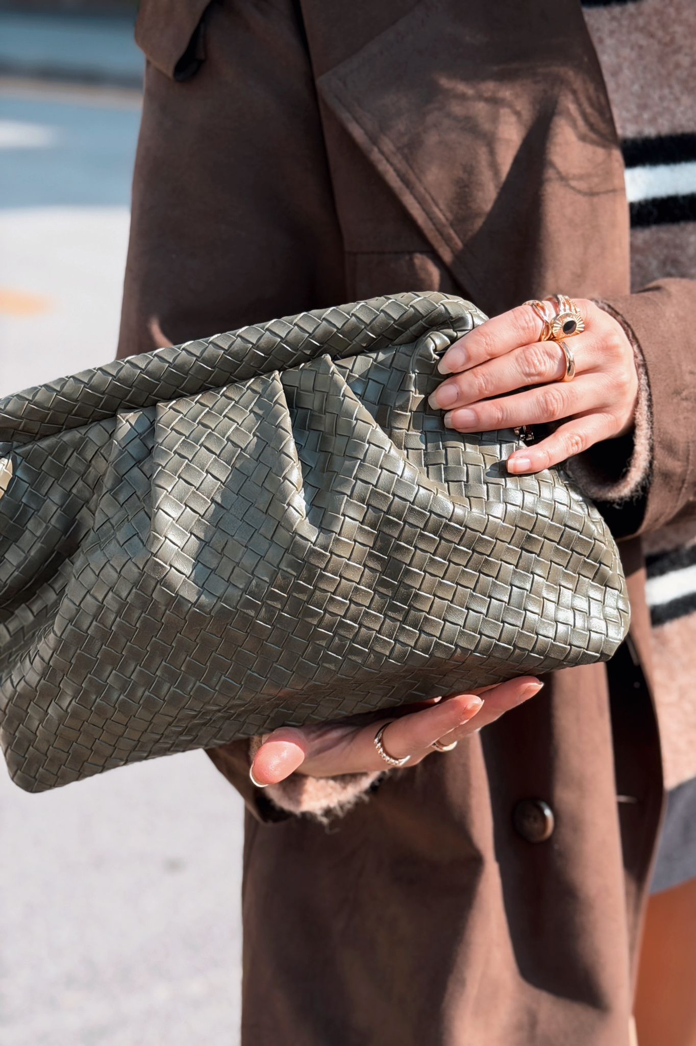 Lurine Kadın Clutch Çanta Haki Mat Deri - ILOVESHOES