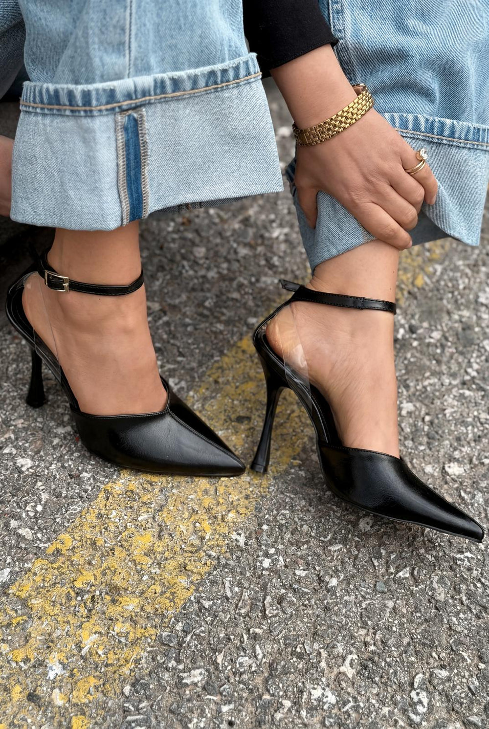 Rovire Siyah Kırışık Deri Kadın Stiletto - ILOVESHOES