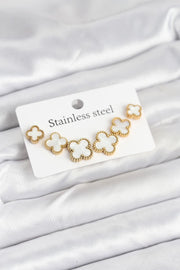 ILS - 1014 Kadın Küpe Gold - Beyaz Çelik Yonca - ILOVESHOES