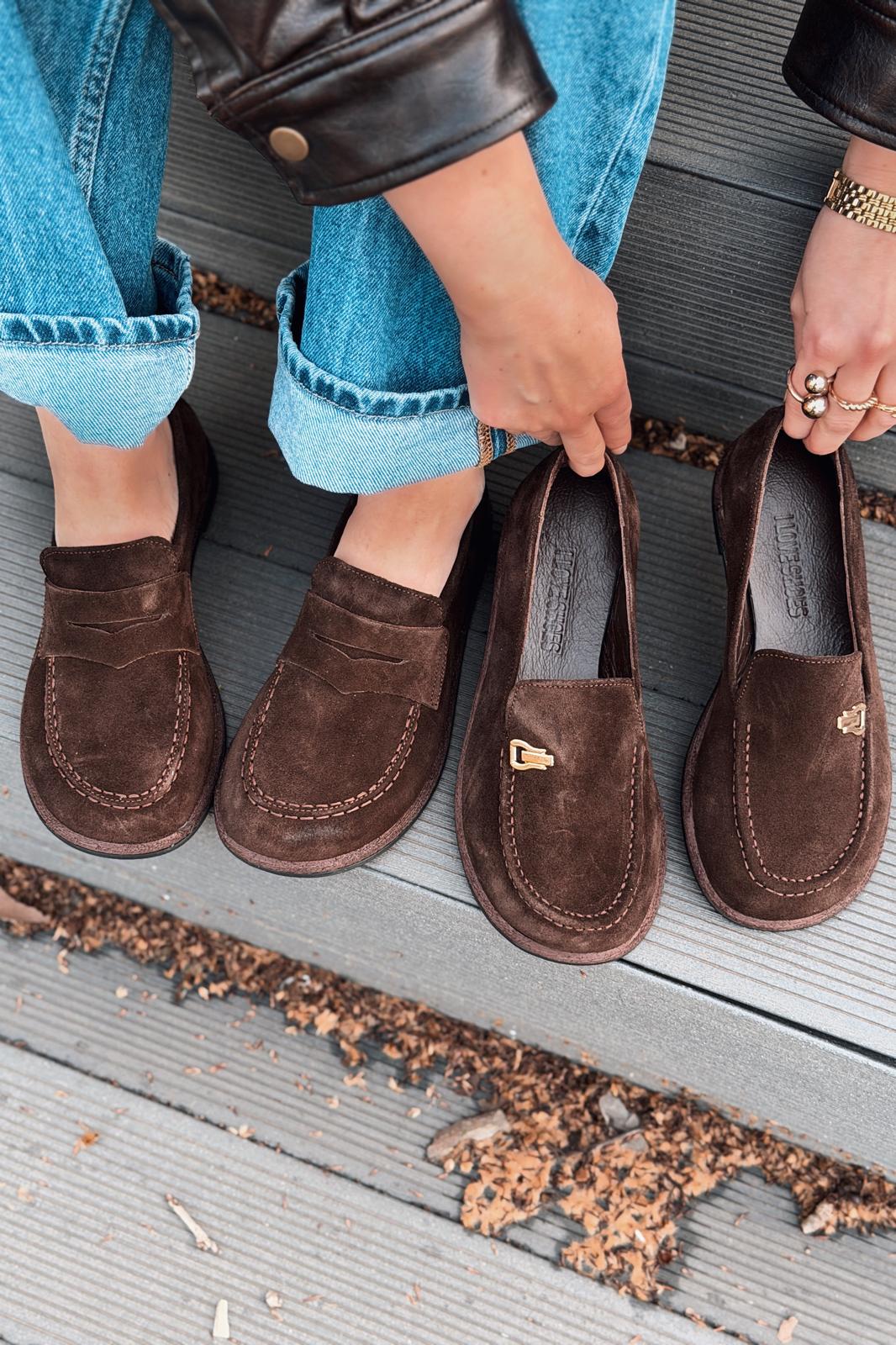 Rasen Kadın Loafer Acıkahve Hakiki Süet - ILOVESHOES