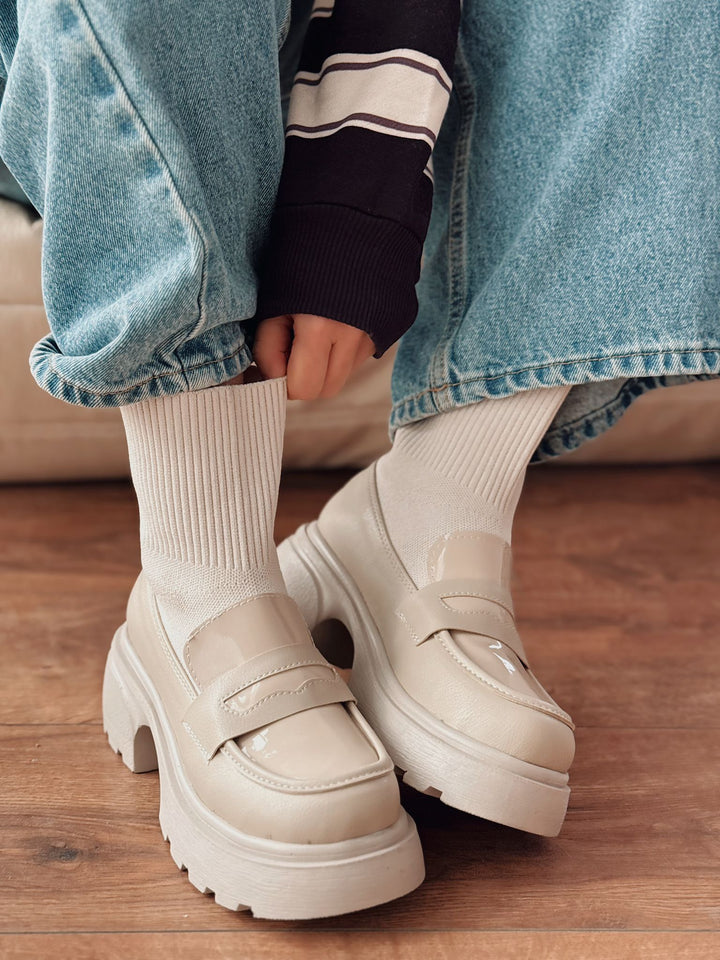 Celora Kadın Kalın Taban Bot Bej Triko - ILOVESHOES