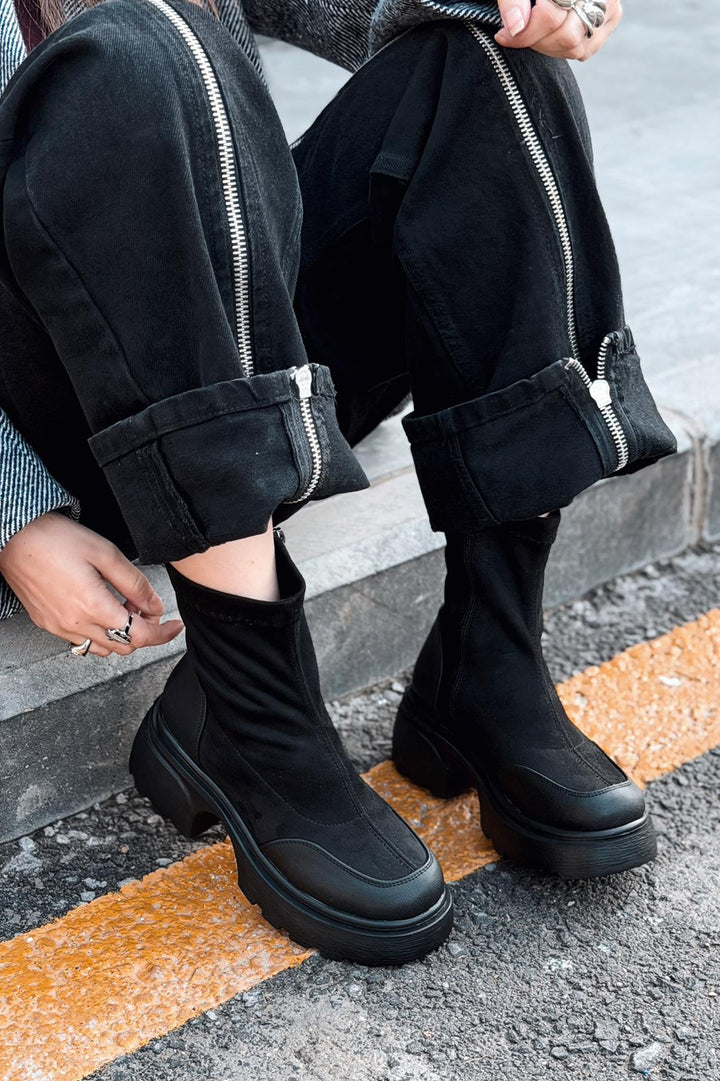 Gariel Kadın Kalın Taban Bot Siyah Süet - ILOVESHOES