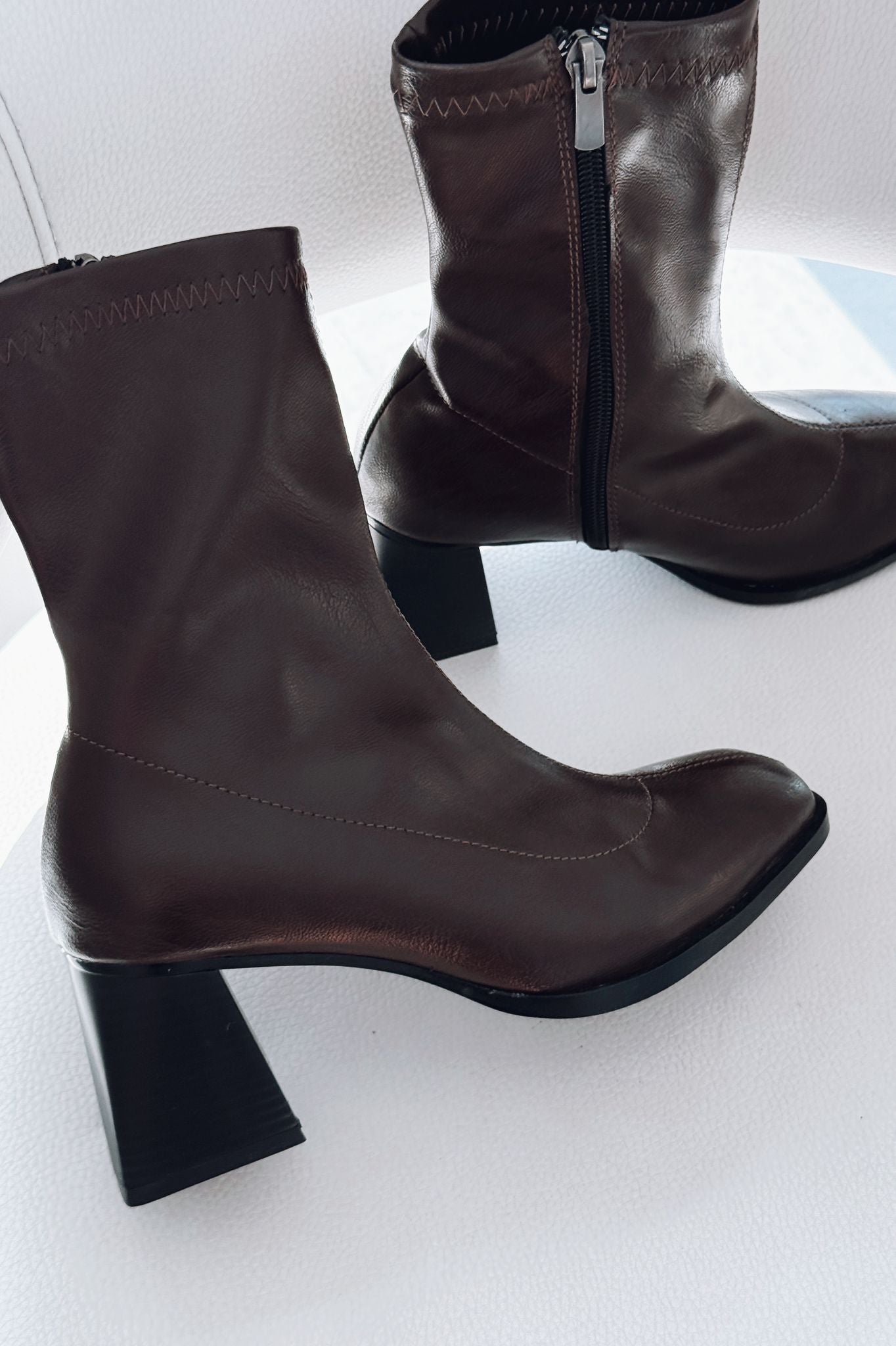 Relino Kadın Topuklu Steç Bot Acıkahve Mat Deri - ILOVESHOES