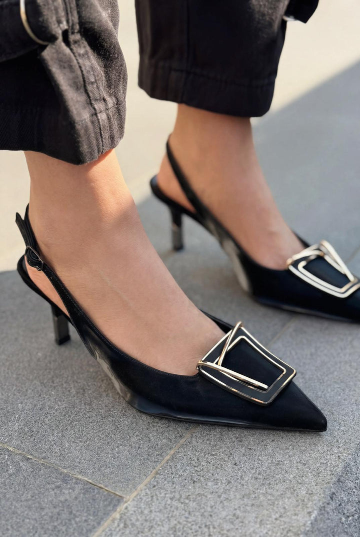 Talvine Stiletto Siyah Saten - ILOVESHOES