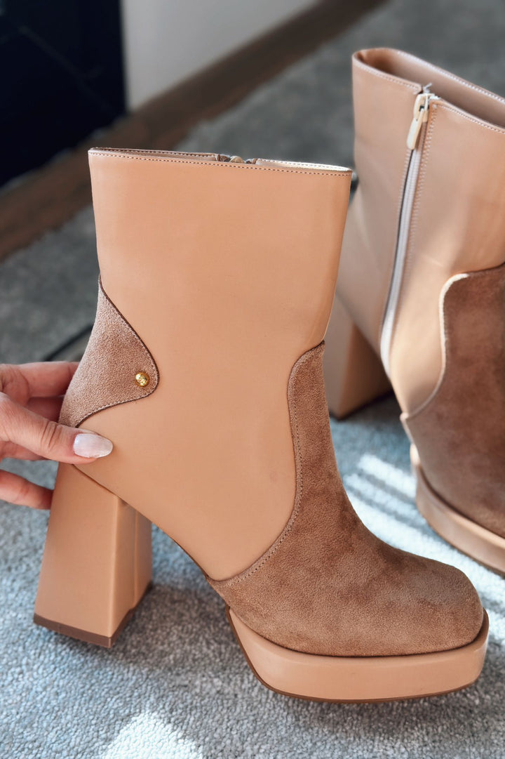 Olexsa Mat Deri Yüksek Topuklu Kadın Bot Nude - ILOVESHOES