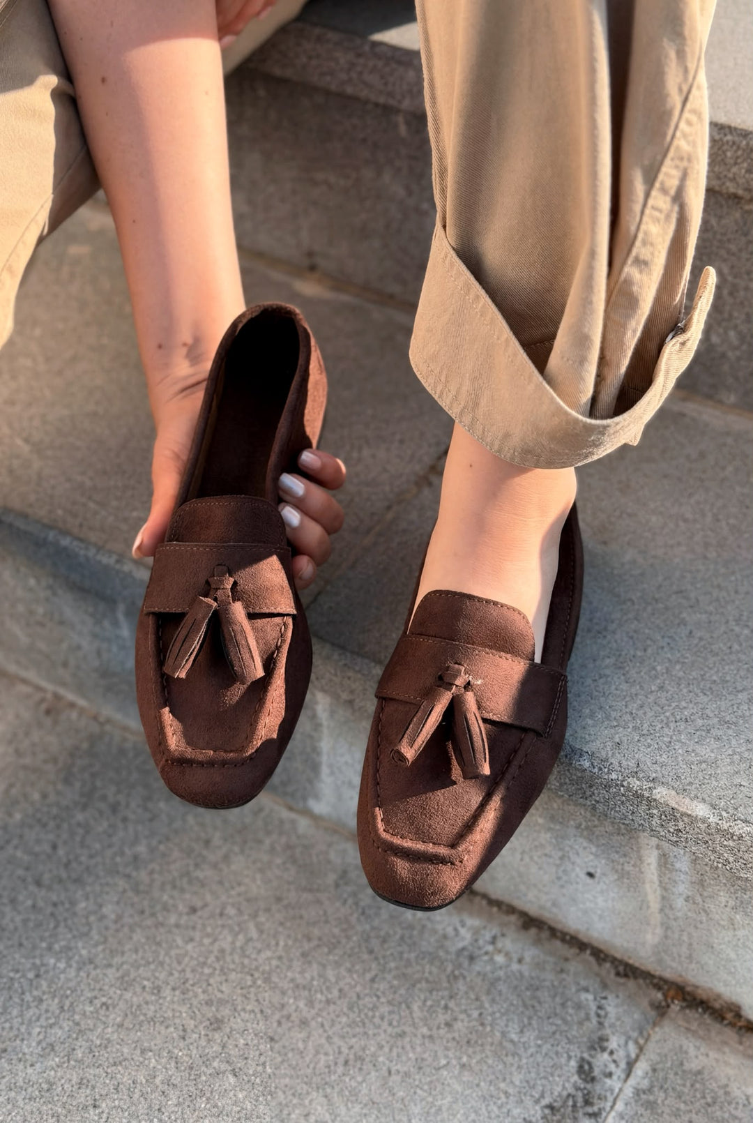 Olena Kadın Loafer Acıkahve Süet - ILOVESHOES