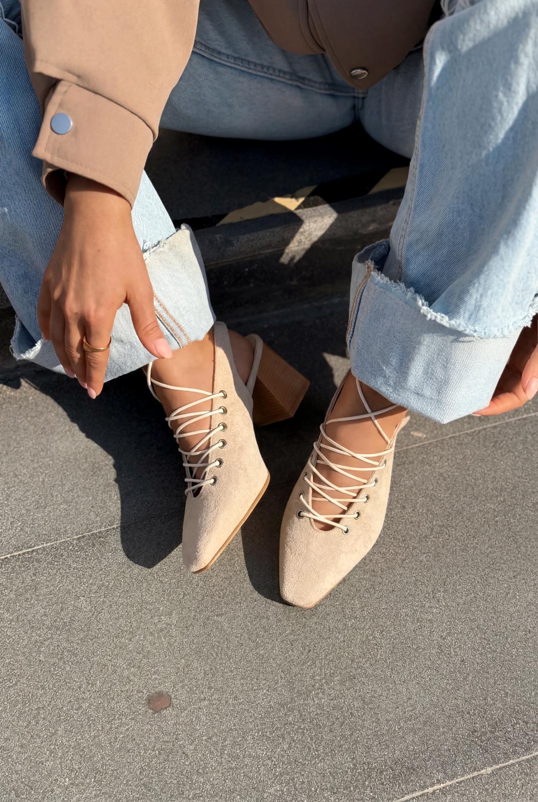 Yorella Topuklu Ayakkabı Bej Süet - ILOVESHOES