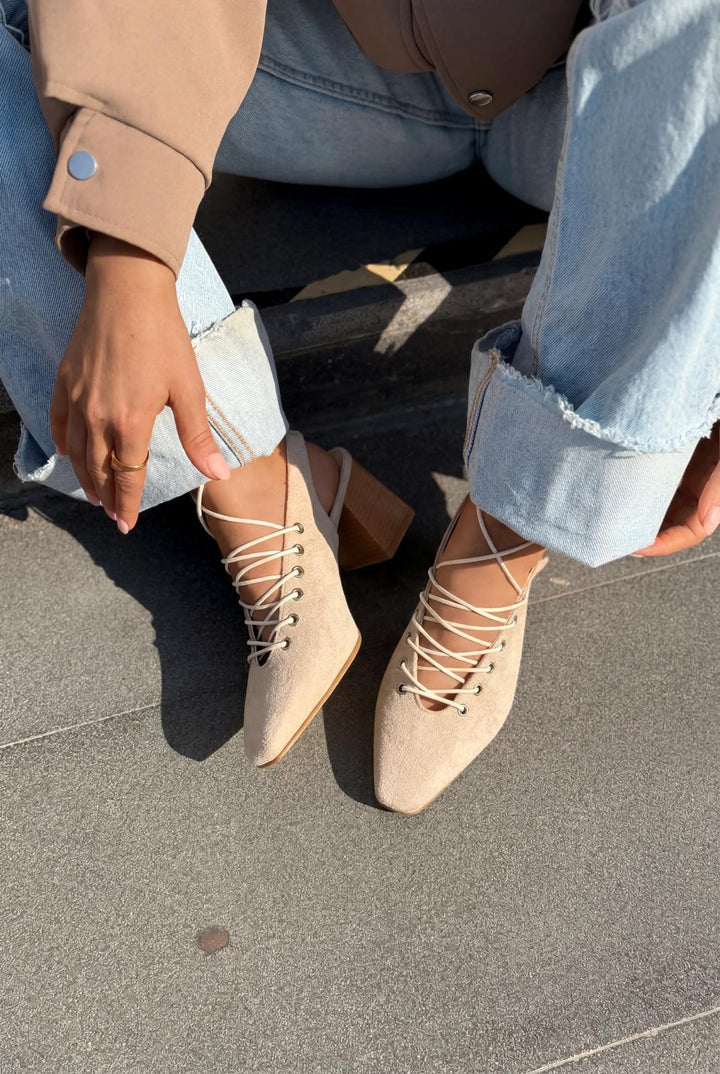 Yorella Topuklu Ayakkabı Bej Süet - ILOVESHOES