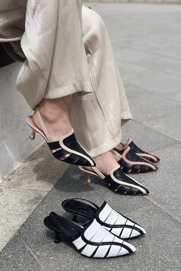Ponex Mat Deri İnce Topuklu Stiletto Pudra