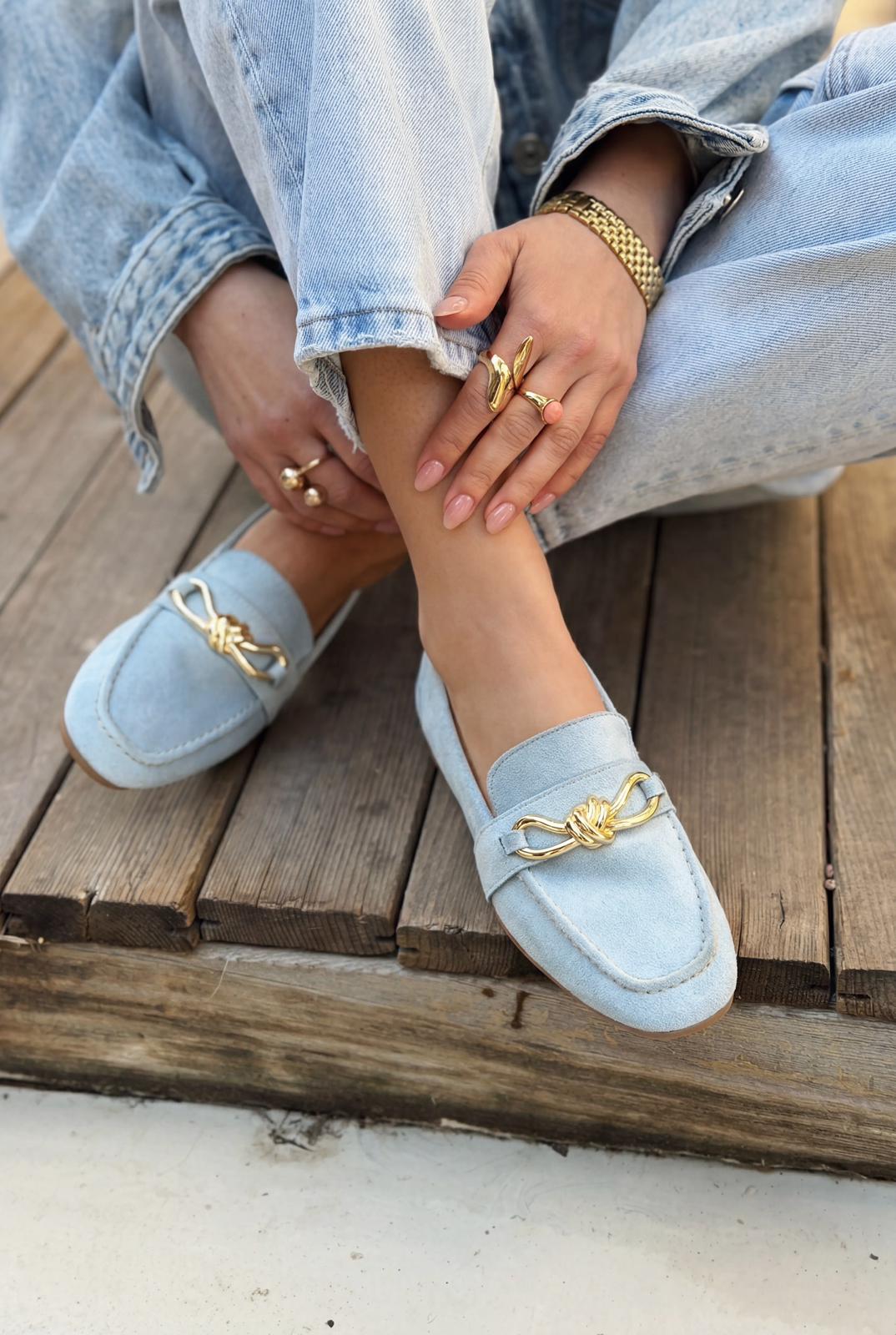 Avelis Kadın Loafer Bebek Mavisi Süet Fiyonk Detaylı - ILOVESHOES