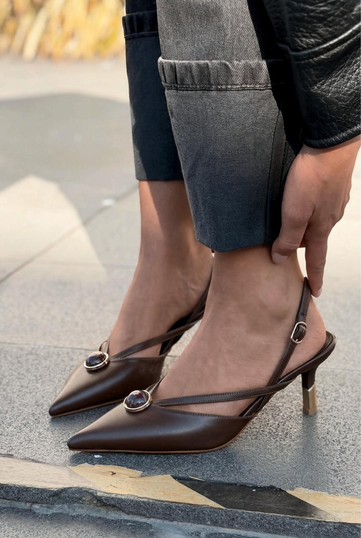 Lorisse Stiletto Acıkahve Mat Deri - ILOVESHOES