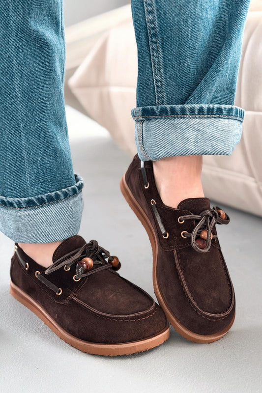 Armon Hakiki Süet Kadın Oxford Acıkahve - ILOVESHOES