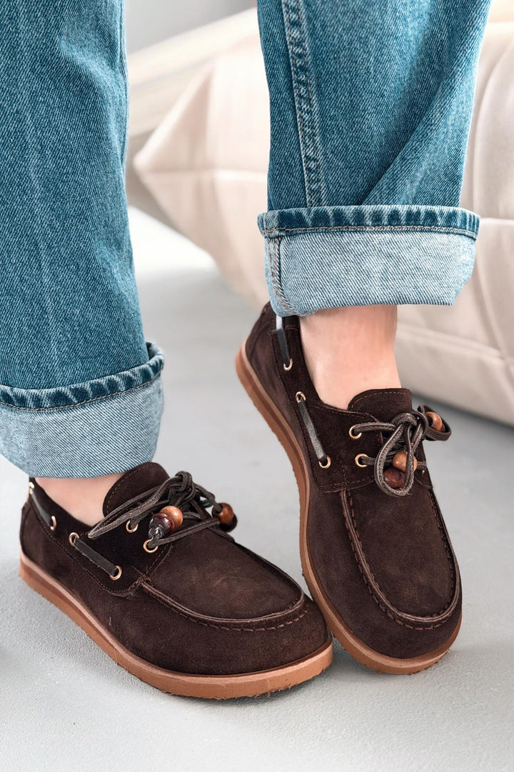 Armon Hakiki Süet Kadın Oxford Acıkahve - ILOVESHOES