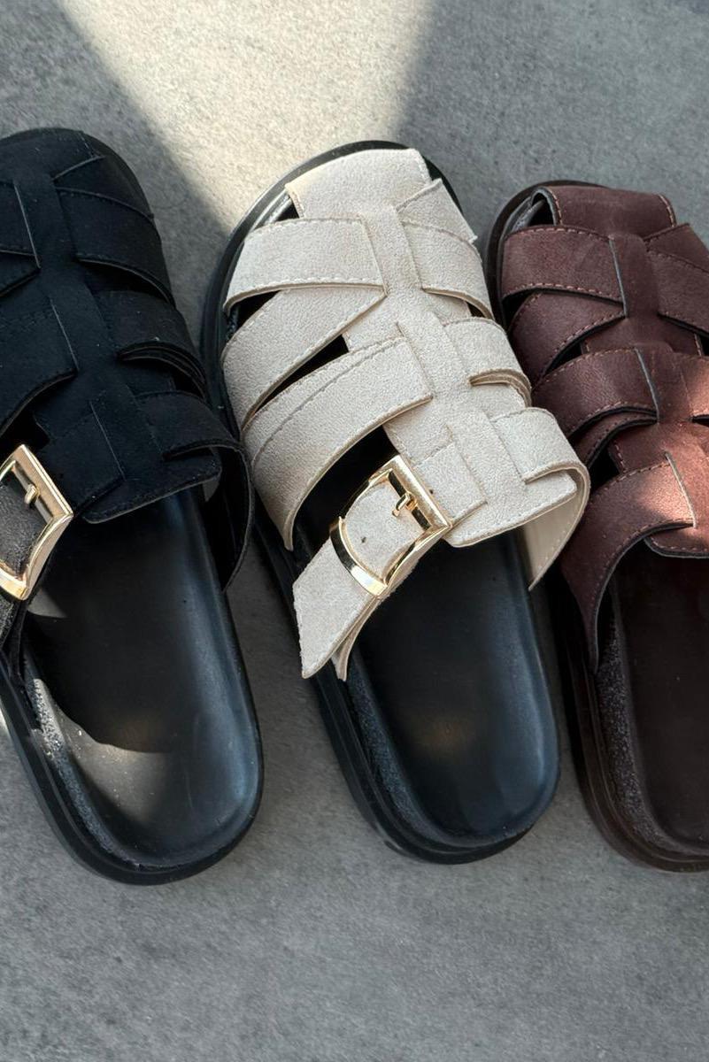 Polra Süet Siyah Düz Kadın Terlik - ILOVESHOES