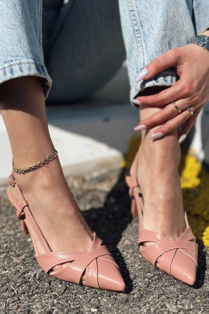 Peraps Mat Deri Yüksek Topuklu Stiletto Pudra
