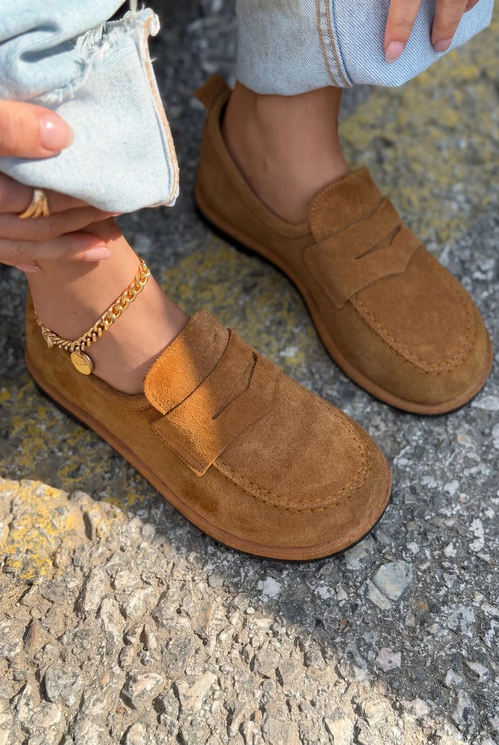 Marion Hakiki Süet Kadın Loafer Taba - ILOVESHOES