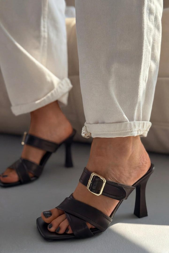 Norden Acıkahve Süet Kadın Topuklu Terlik - ILOVESHOES