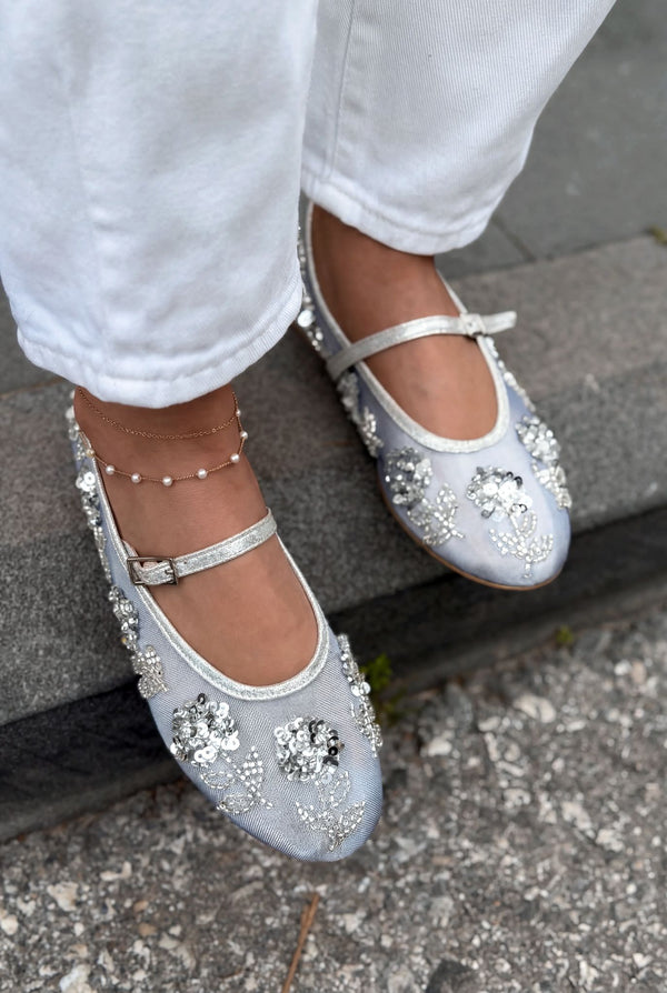 Telora Kadın Babet Gümüş Nakışlı - ILOVESHOES