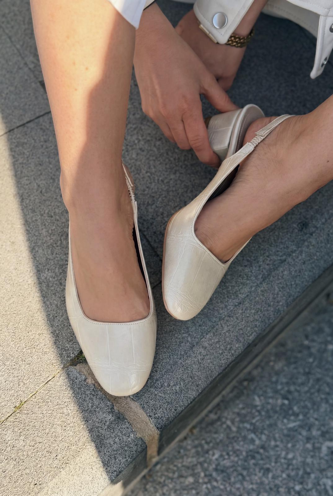 Solen Mary jane Topuklu Ayakkabı Bej Mat Deri Desenli - ILOVESHOES