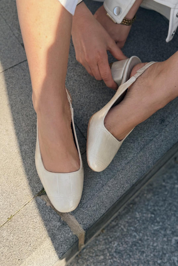 Solen Mary jane Topuklu Ayakkabı Bej Mat Deri Desenli - ILOVESHOES