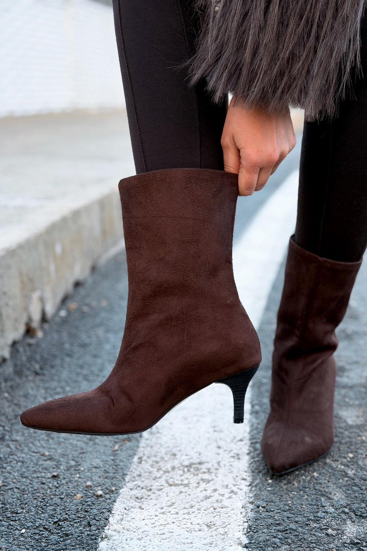 Rafoni Kadın Topuklu Bot Acıkahve Süet - ILOVESHOES