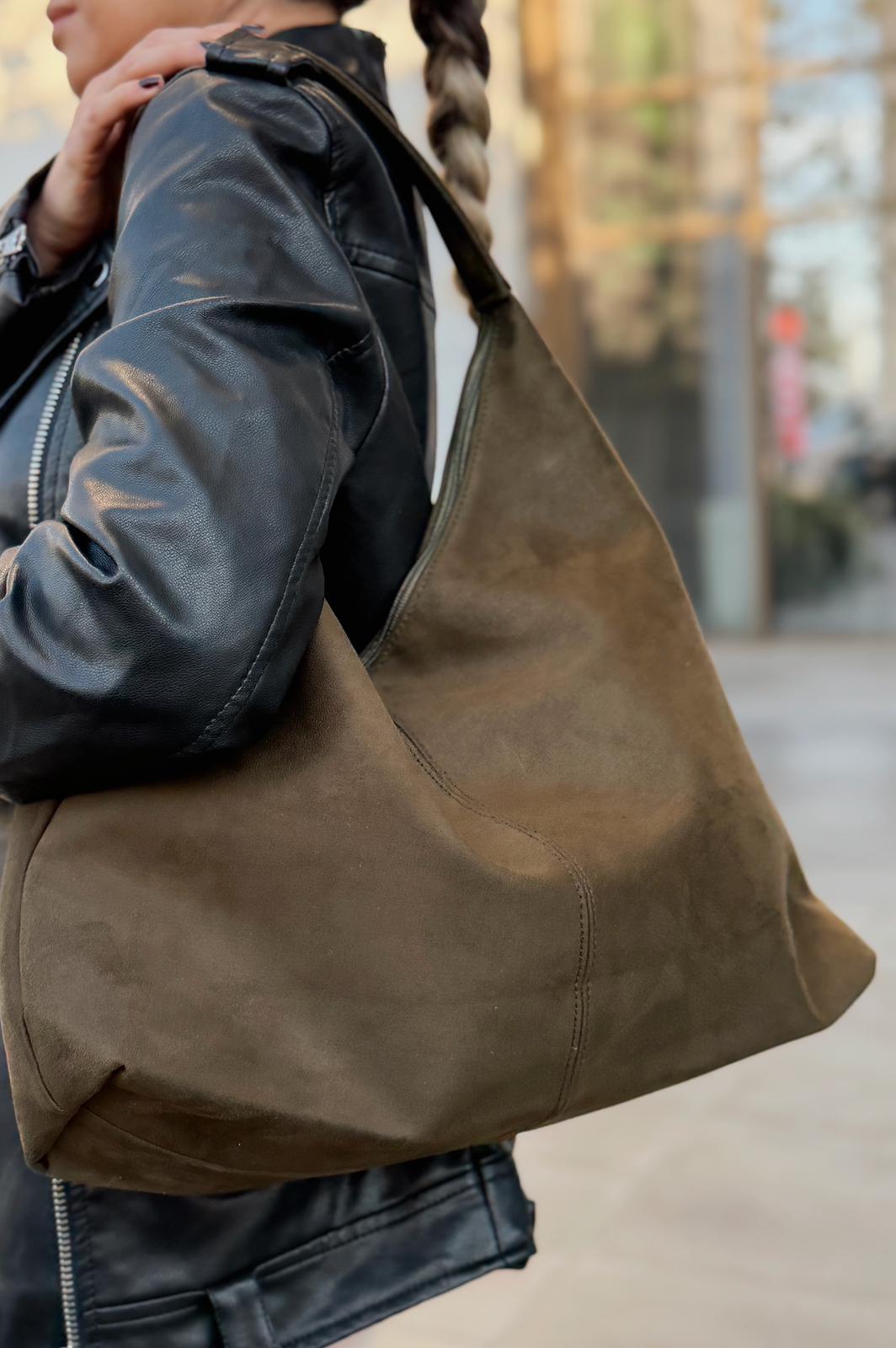 Belina Omuz Çantası Haki Süet - ILOVESHOES