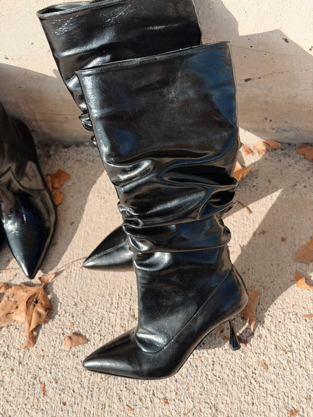 Roldav Kadın Topuklu Körüklü Çizme Siyah Kırışık Rugan - ILOVESHOES