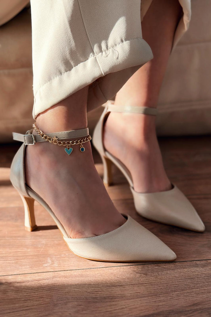 Selaris Stiletto Bej Mat Deri - ILOVESHOES