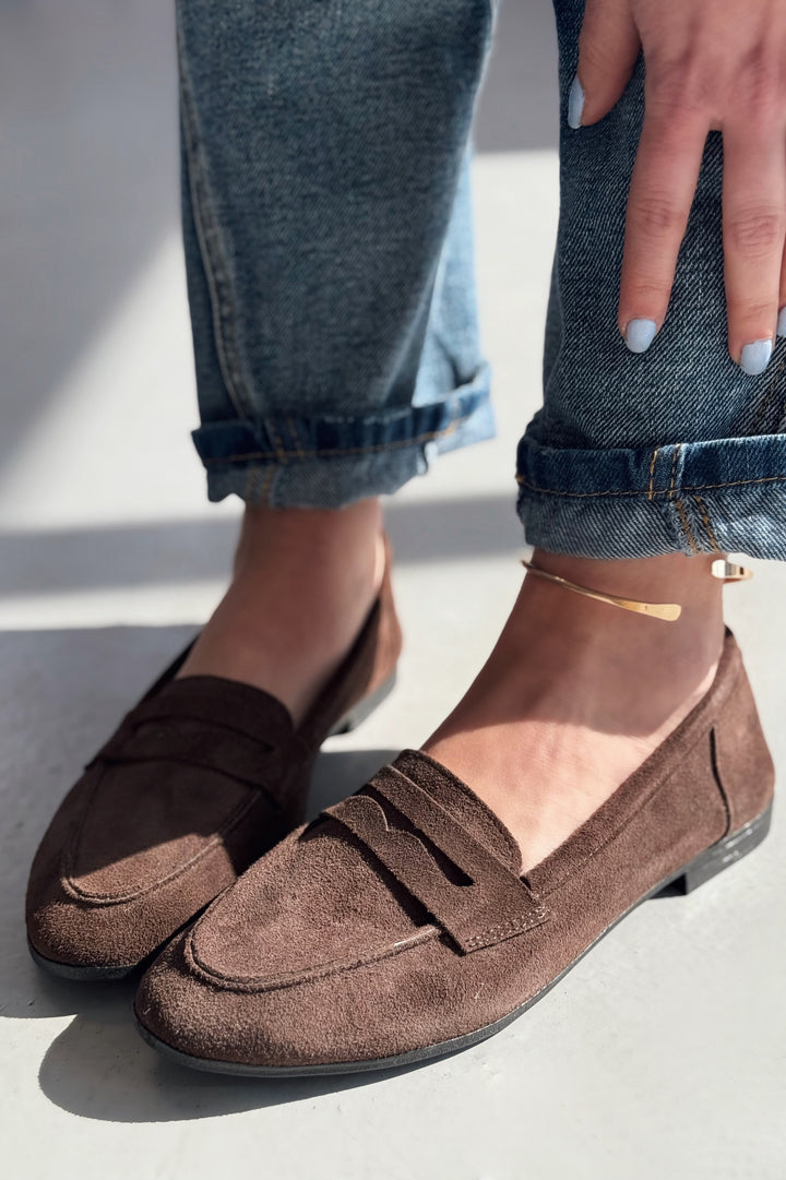 Lemor Hakiki Süet Kadın Loafer Acı Kahve
