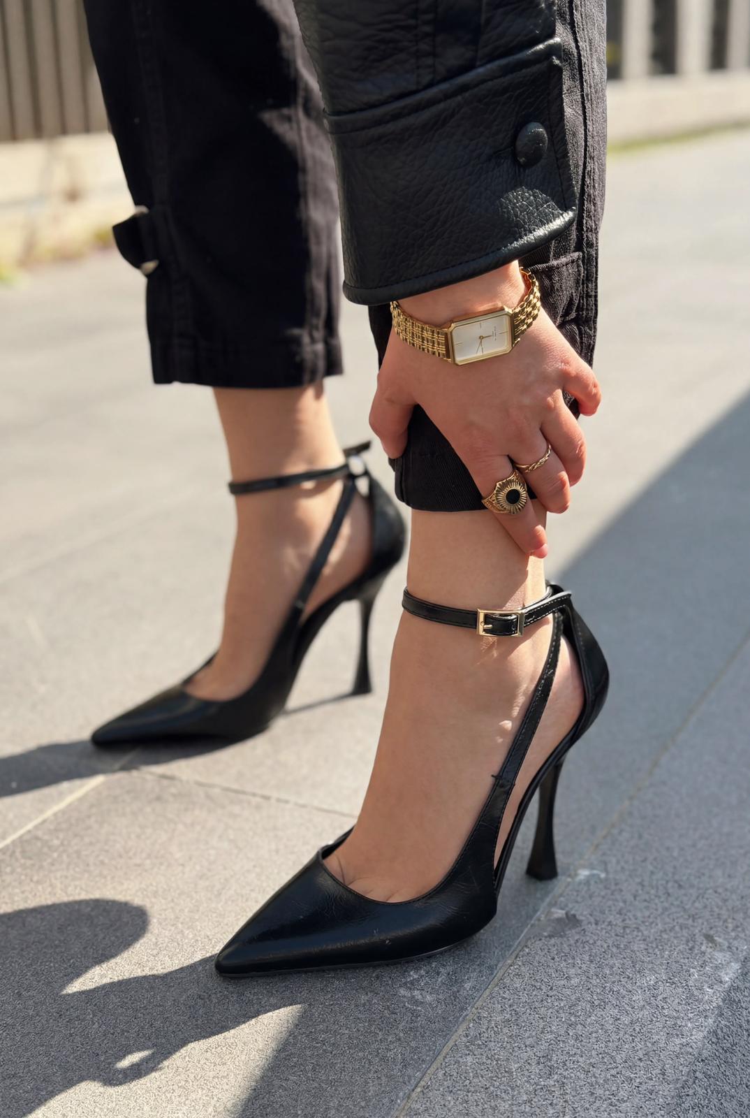 Nerole Stiletto Siyah Mat Deri Yüksek Topuklu - ILOVESHOES