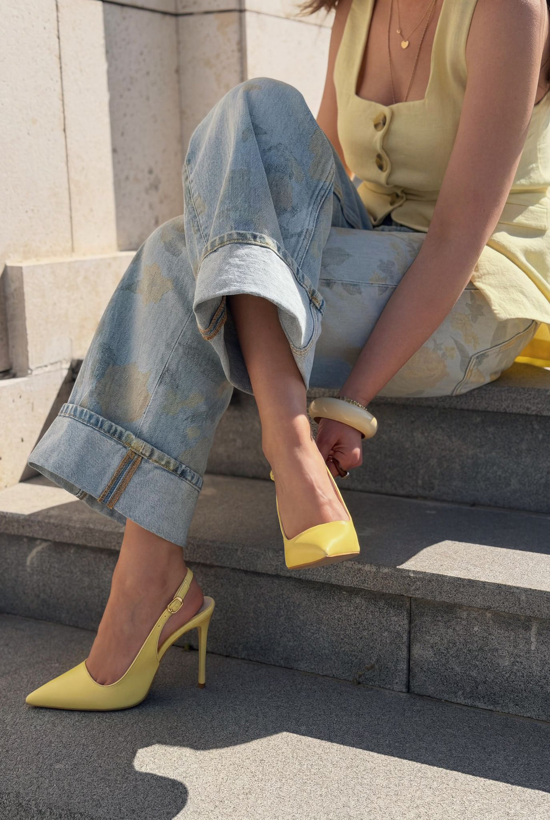 Lure Sarı Mat Deri Kadın Stiletto