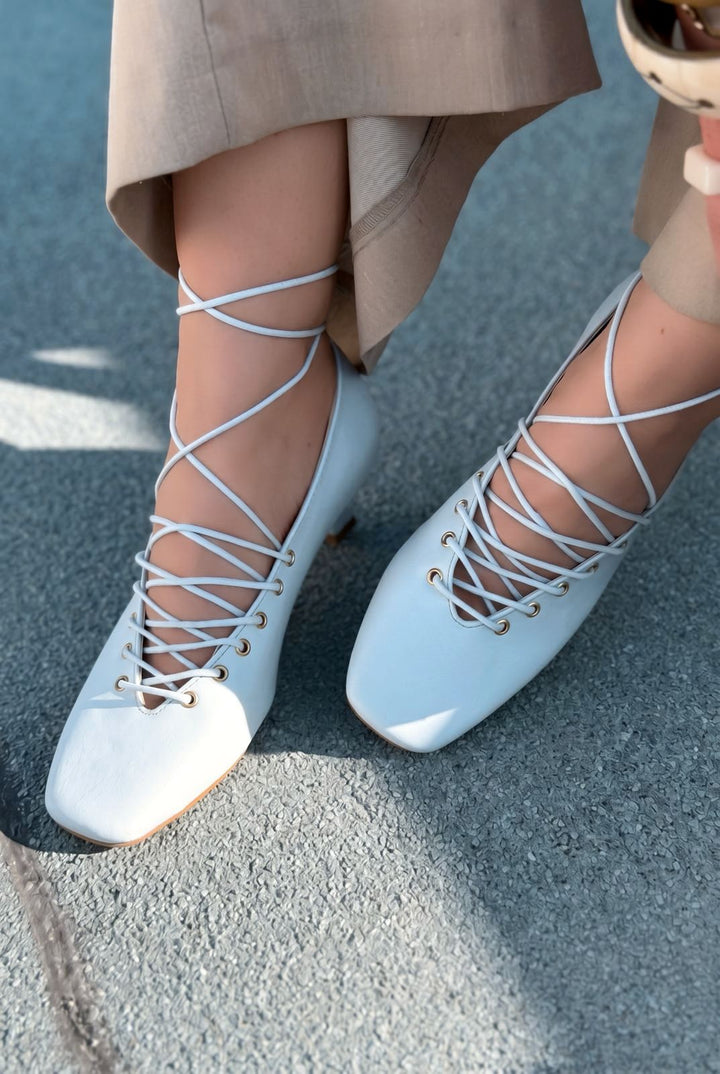 Sernis Bebek Mavisi Mat Deri Kadın Topuklu Ayakkabı - ILOVESHOES